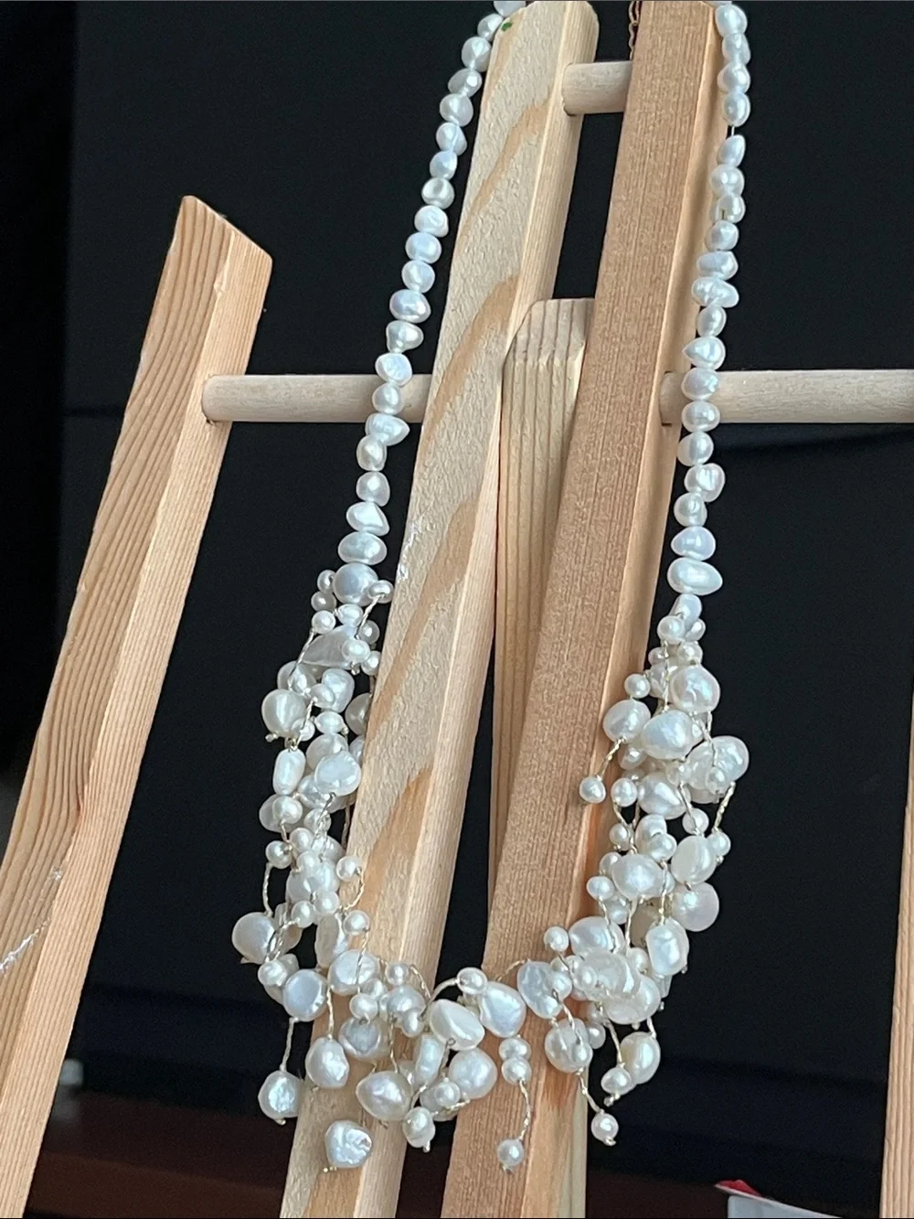 Pearl Cluster Statement Necklace with Gold Accents